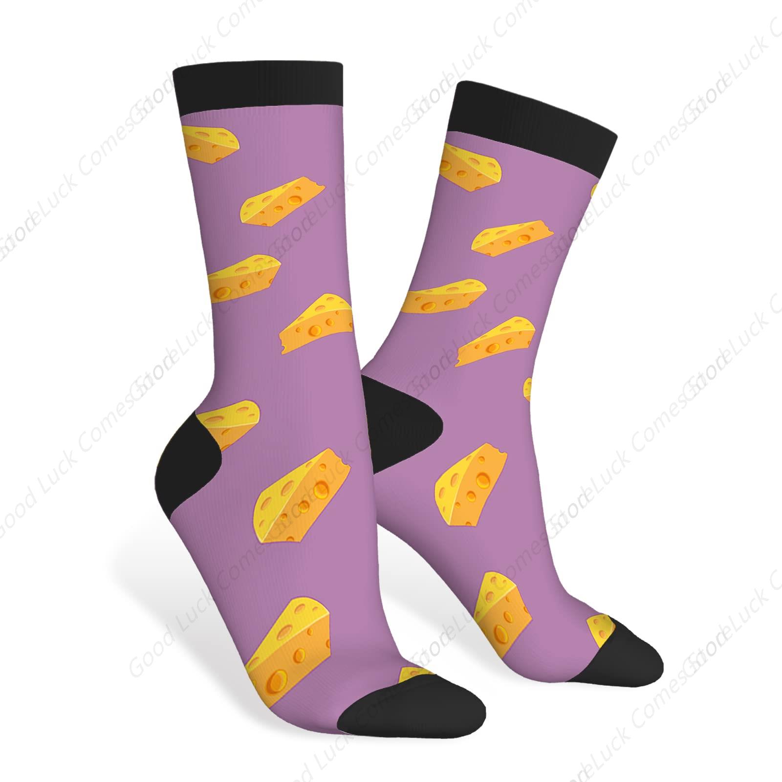 Low-cost Cheese Funny Socks Dairy Food Snack Gourmet Cheddar Novelty Casual Crew Socks Contrast Color Design for women 