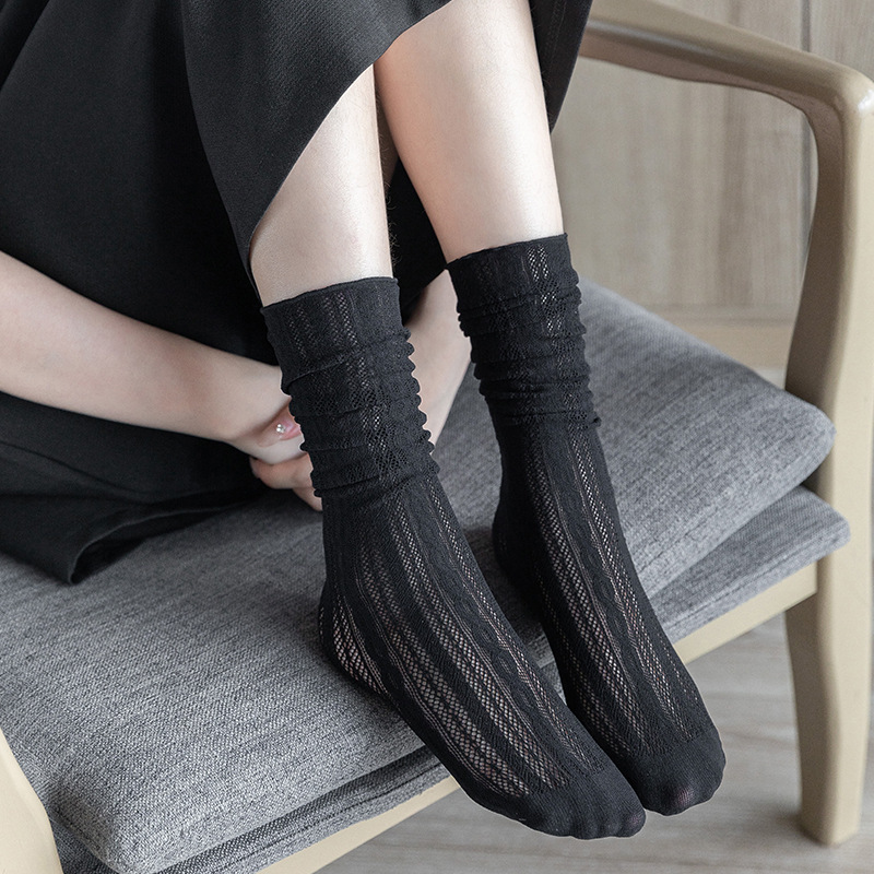 reseller women Sexy Lace Flower Ultra thin Transparent Summer Japan Style Hollow Mesh Crew Socks Harajuku Retro Long 