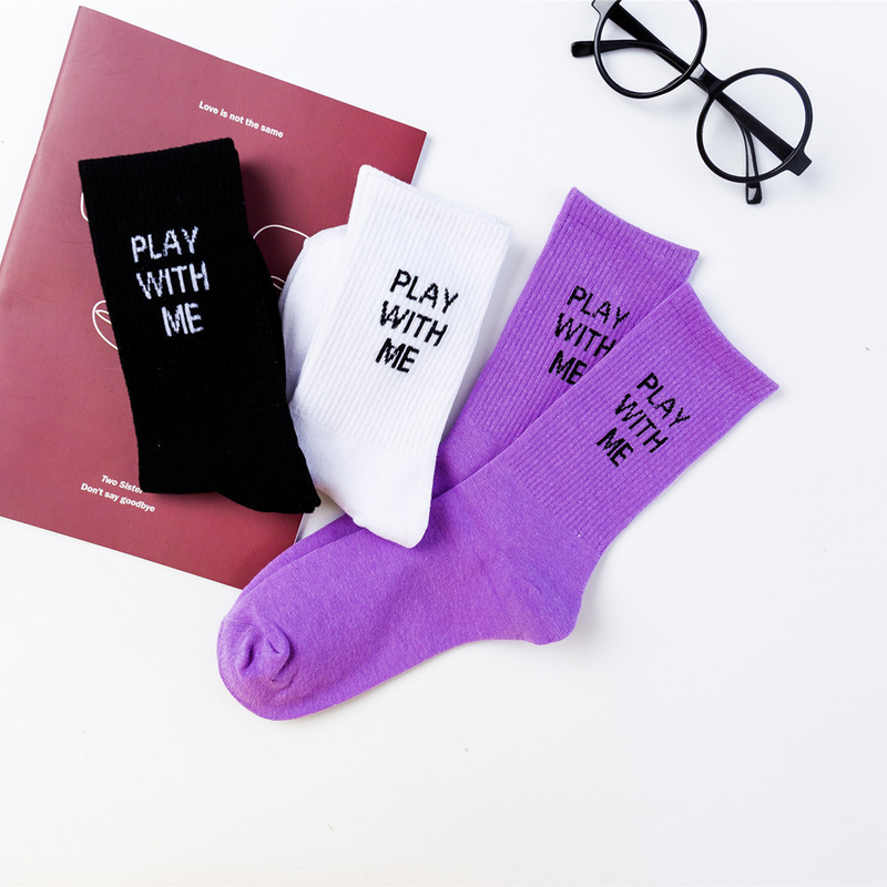 e-commerce ready women Socks Street Skateboard Hip Hop Sock Meias Sox All match Funny English Words PLAY WITH ME Tide Art 