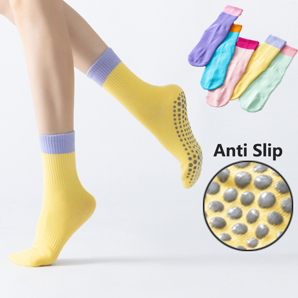 cost-effective Fashion Color match Women s yoga socks Pilates anti slip Tube cotton socks Sports Zumba Aerobic exercises