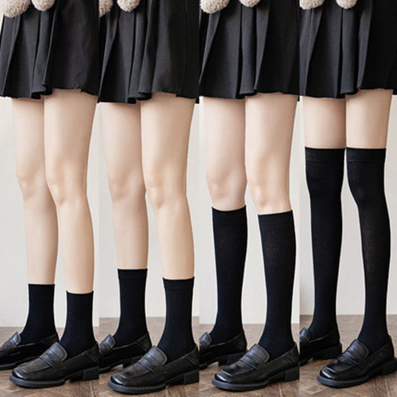 high-value buyer women Black White Knee High Socks Lady Girls Over Knee Cute Long Sock Thin Breathable Solid Color Stockings 