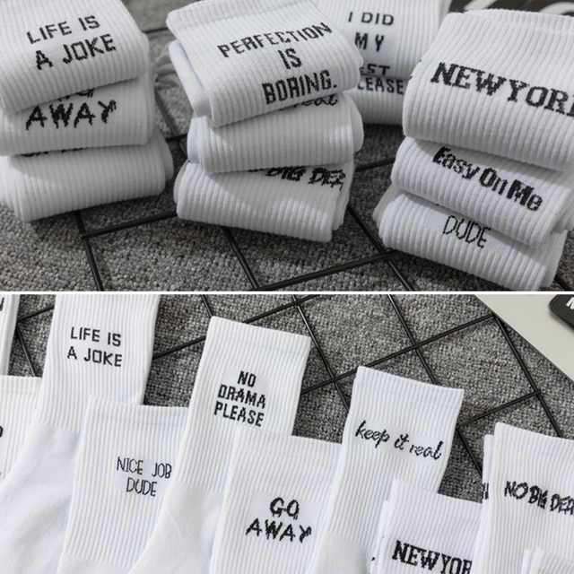 high quality New women Letter Jacquard Series White Cotton Socks Street Sports Hip Hop Fashion Unisex Crew College Style 