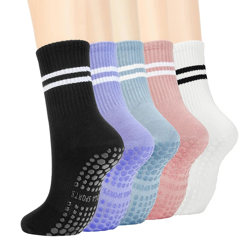 Trendy Item women Anti skid Yoga Socks Grips Cotton Mid tube Bottom Breathable Fitness Dance Barre Workout Pilates Socks 