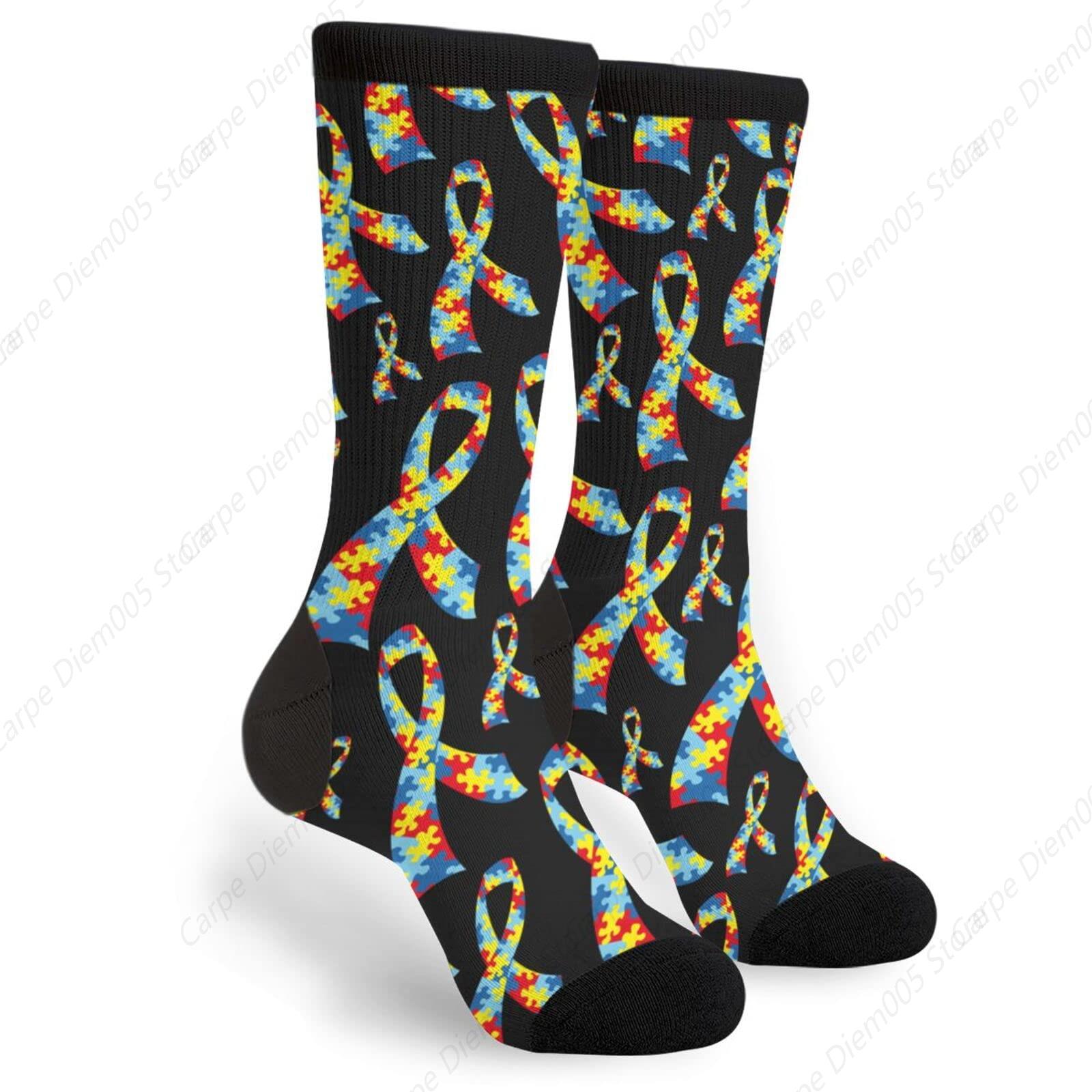 distributor Awareness Autism Care Bow Puzzle Fun Crew Socks Fashion Comfortable S And women S 