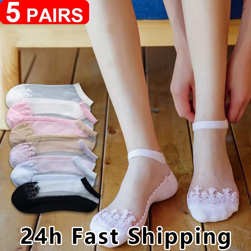 Cheapest Product Summer women Silk Socks Ankle Lace Ultra thin Girls Transparent Glass Fiber Fashion Harajuku Cute Female Short 