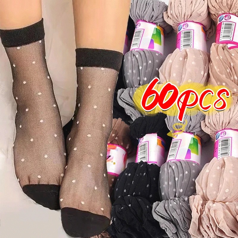 Innovation Ultrathin Nylon Mid tube Sock women Black Skin Dot Silk Socks Summer Short Hosiery Female Breathable Non Slip 