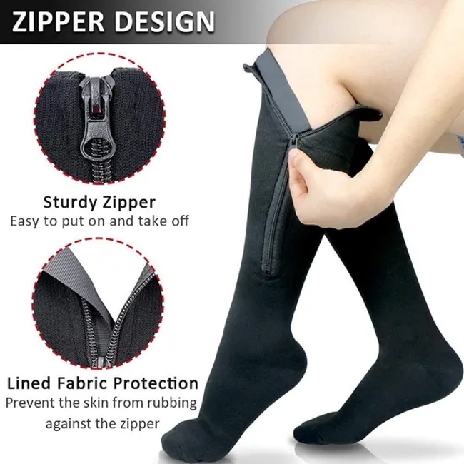 Medias De 15-20 Mmhg Enfemera Prevent Varicose Veins Anti Fatigue Pain Sports Nursing Women Men Compression Socks with Zipper