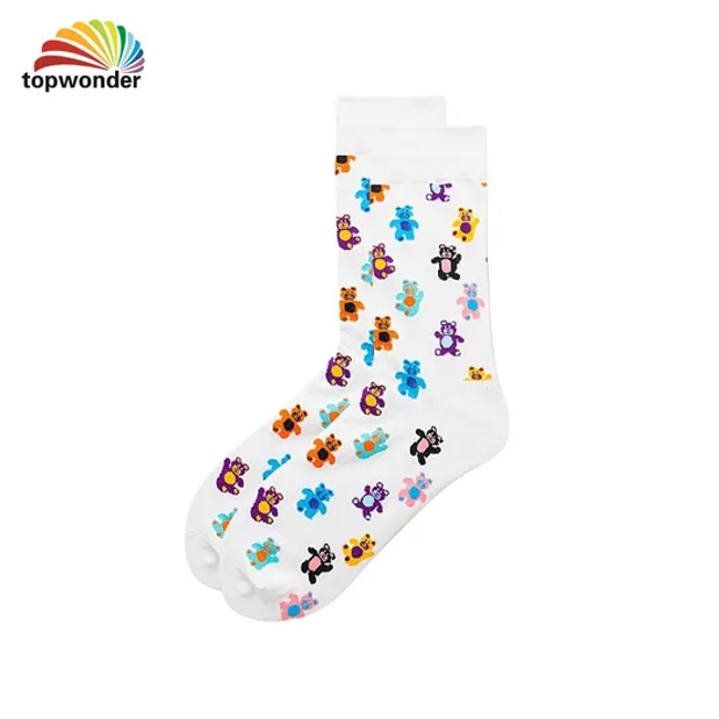 Wholesale and Customize Bear Pizza Beer and Flower Design Cotton Socks Knee High Sock in Many Colors Sizes and Material