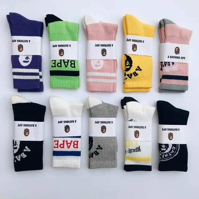 Compression Athletic Bapes Designer Sports Socks Wholesale Custom Cotton for Men Casual Knitted Cartoon Socks Crew Socks Regular