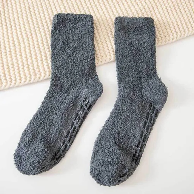 Coral Velvet Socks Men′s Winter Thick Half Side Solid Color Warm Socks