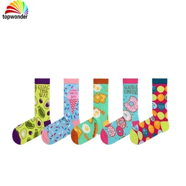 Customize and Wholesale Latest Design Colorful Fashion Happy Food Sock in Many Colors at Low Prices
