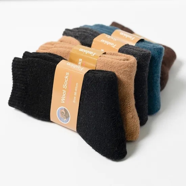 Wool Socks Women Hiking Winter Warm Thick Cozy Boot Thermal Solid Soft Sock for Ladies Crew Comfy Work Sock Men