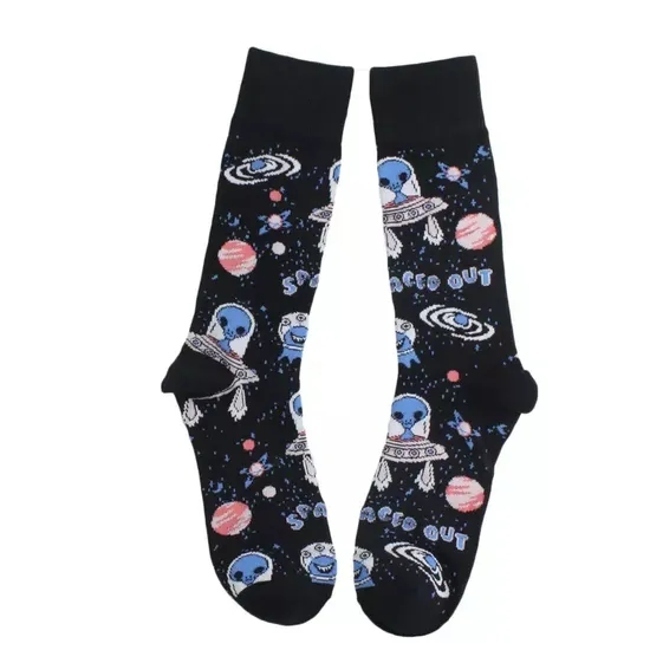 Planet Universe Space Pattern Soft Socks Alien Crew Fashion Funny Socks for Men