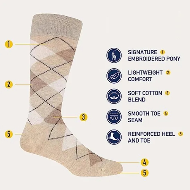 Men′s Argyle Dress Crew Socks Soft and Lightweight Cotton Comfort