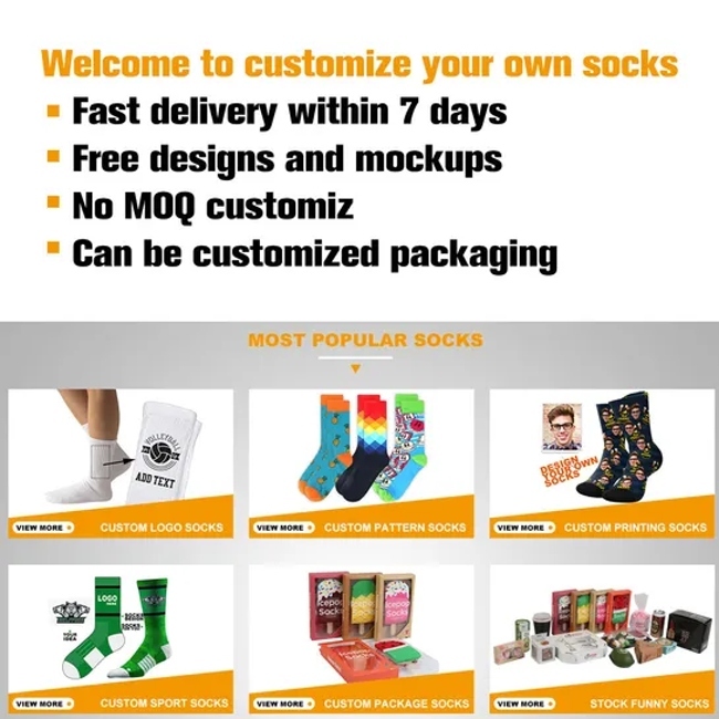 Custom Design Cotton Socken Personalized Logo Embroidered Men Tube Fashion Socks Sox Crew Dress Socks Stock Lot