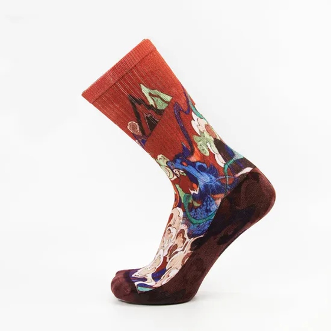 Wholesale Crew Cotton Men Women Customized Red Paint Printed Socks