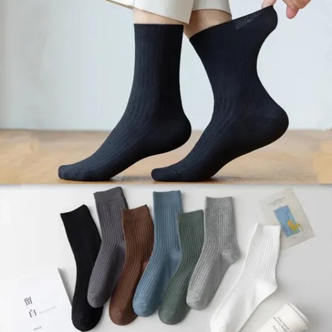 Solid Color Men′s Striped 100% Cotton Crew Socks