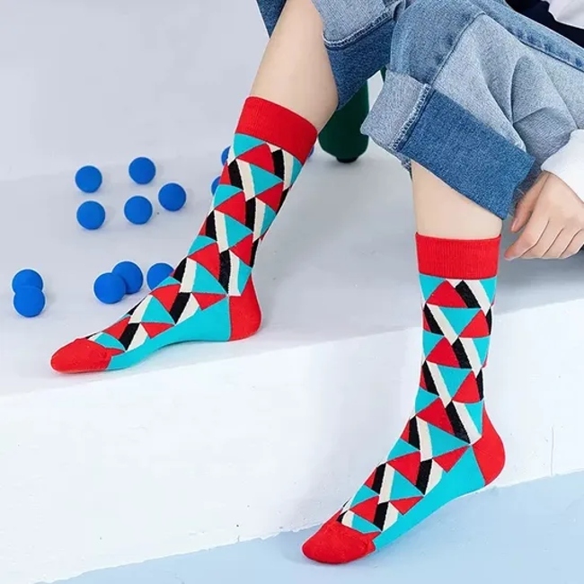 Fancy Colorful Geometric Graphic Socks Unisex Funny Cotton Crew Socks for Men