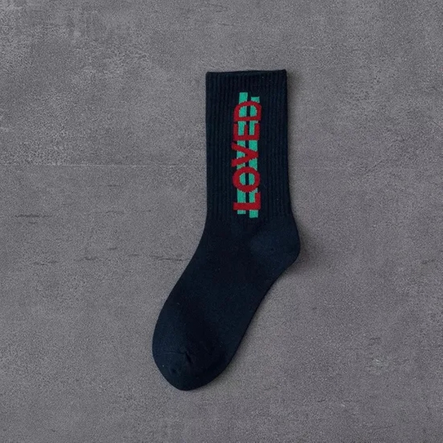 Socks Blue Crew Fashion Black Letter Solid Color Socks Sports for Men