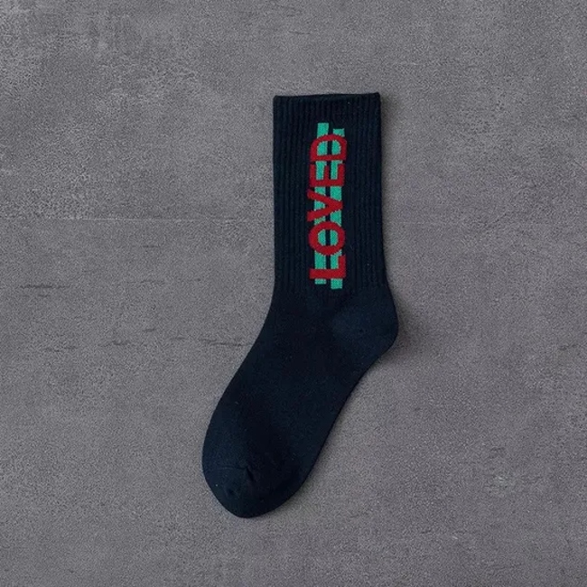 Socks Blue Crew Fashion Black Letter Solid Color Socks Sports for Men