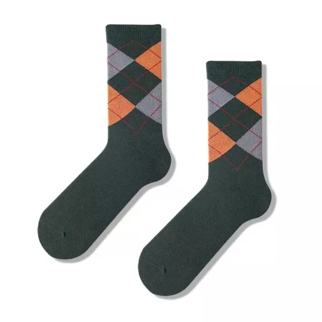 Classic Argyle Patterned Socks Formal Business Dress Crew Socks for Men