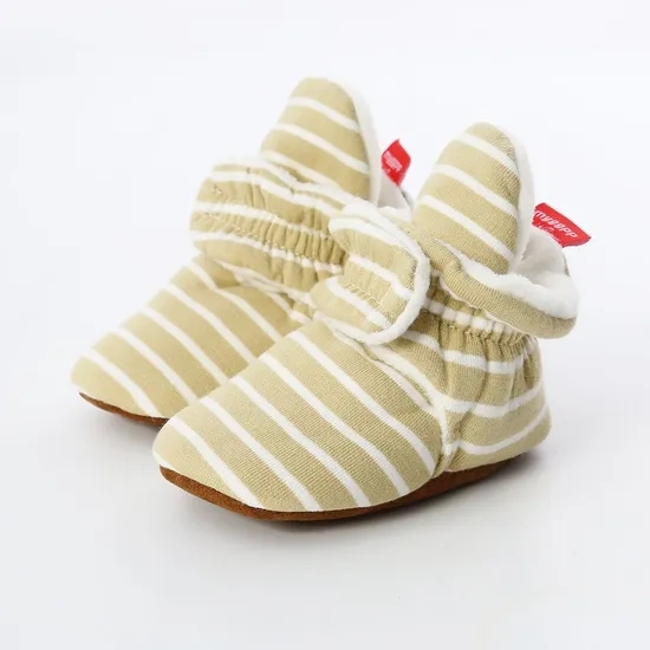Whole Cotton Fabric Striped Print Infant Indoor Boy Girl Sock Shoes Booties Crib Baby Socks