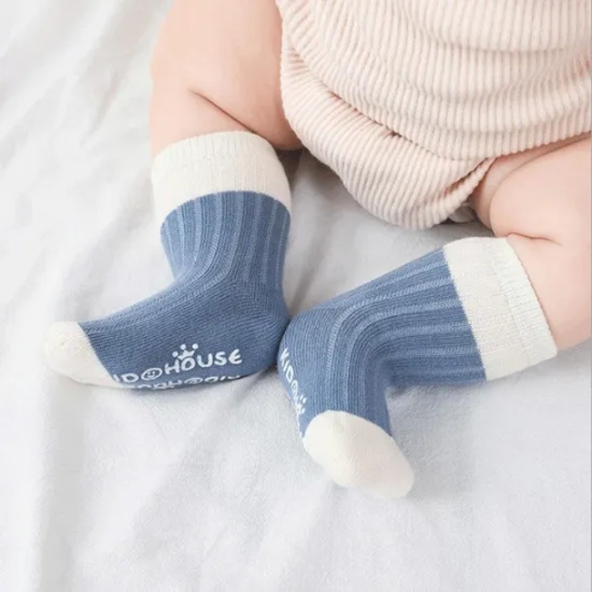 First Steps Small Baby Infant Slouch Ruffle Cuff High Knee Nonslip Grip Thick Wool Socks with Anti Slip Gripper