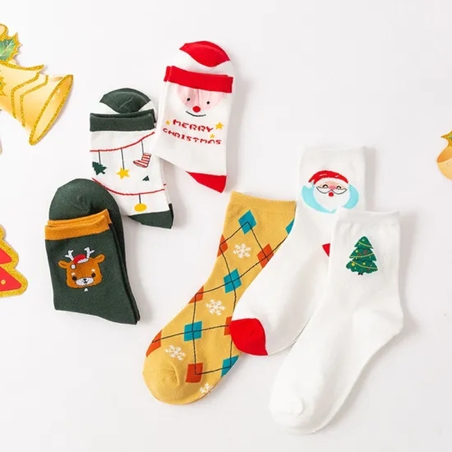  Pairs of Christmas Children′ S Cartoon Cute Korean Version of The Baby Santa Claus Medium Tube Cotton Socks