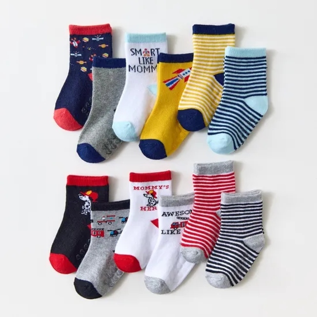 Customized Wholeseller Spring Autumn Infant Kids Baby Cotton Jacquard Anti Slip Branded Crew Stocking Socks