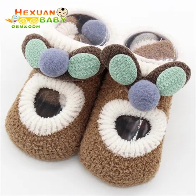 Custom Soft Comfortable Cute Animal Shape Warm Soft Coral Fleece Fuzzy Baby Shoe Socks