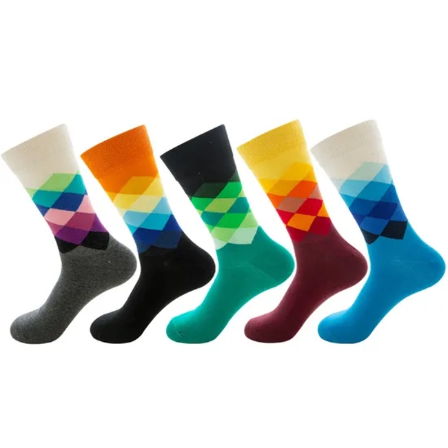 Fashion Happiness Socks Custom Made Colorful Cotton Bamboo Fancyed Cool Bright Colored Business Mens Dress Socks for Men