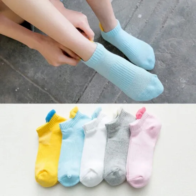 5 Pairs Women′s Sports Cotton Socks Lot Low Cut Solid Color Outdoor Crew Socks