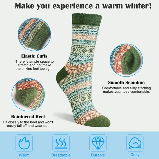 Custom Classic Pattern Winter Warm Thermal Women Crew Wool Socks