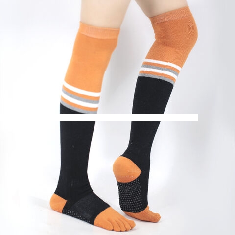Cotton in stock women s high tube four seasons sports non slip yoga socks Pilates five finger socks long tube toe socks