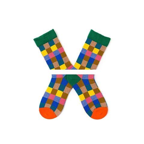 Custom Sports socks breathable anti bacterial Grid pink blue colorful unisex Sports socks