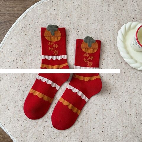 High Quality Crew Custom Logo Socks Red Jacquard Design Casual Women Socks
