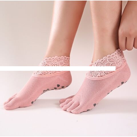 Lace toe socks available in custom color sizes Embroidered logo Yoga socks Comfortable breathable non slip toe socks