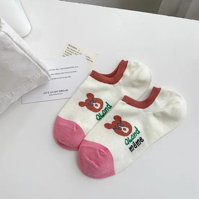 Children′s Summer Boat Socks Korean Cartoon Yuanbao Socks Color Blocking Silicone Anti-Falling Heel Invisible Socks
