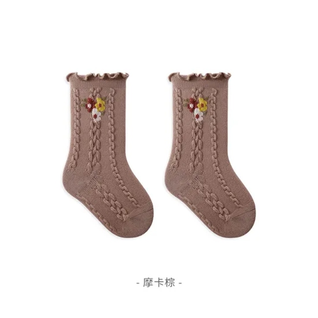 Baby Socks Autumn and Winter Wooden Ear Edge Loose Cuff No Strangulation Girls Princess Spring and Autumn Small Broken Flower Baby Boneless Medium Long Socks