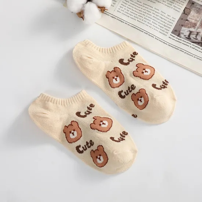 Cartoon Bear Boat Socks Women Japanese Sweet Style Short Socks Summer Thin Breathable Non-Drop Heel Shallow Socks