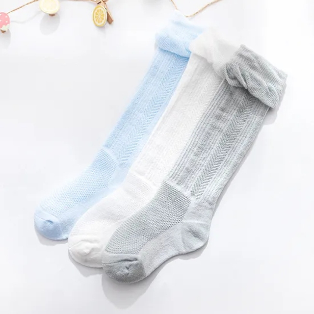 Children′s Socks Anti-Mosquito Socks Baby Socks Long Socks Spring and Summer Thin Mesh Wooden Ear Edge Knee High Baby Socks