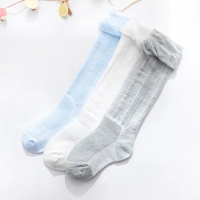 Children′s Socks Anti-Mosquito Socks Baby Socks Long Socks Spring and Summer Thin Mesh Wooden Ear Edge Knee High Baby Socks