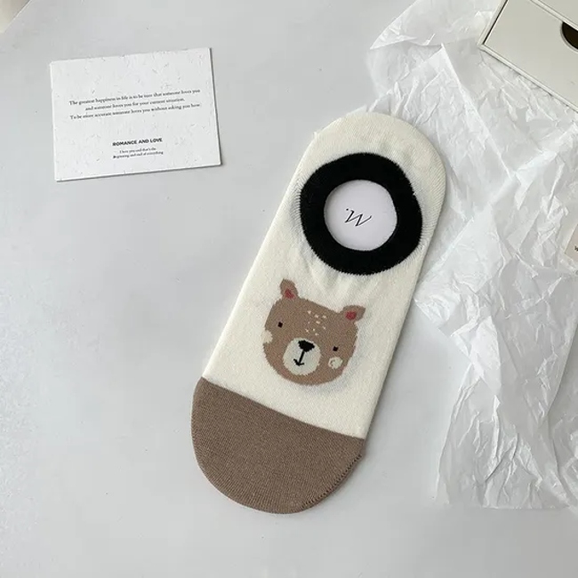 Socks Women Summer New Cool Cotton Black Cat Small Fresh Cartoon Bear Non-Slip Bottom Rubber Boat Socks Invisible Female Socks