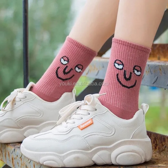 Cotton Funny Novelty Anime Cartoon Face Emoticon Socks for Women Lady
