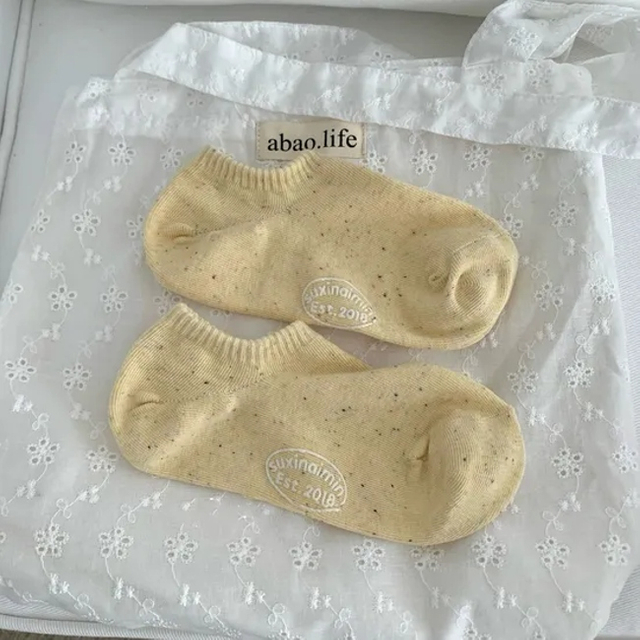 Cream DOT Yarn Yuanbao Boat Socks Foot Printing Rubber Shallow Socks Japanese Summer Thin Non-Slip Non-Falling Heel Short Socks