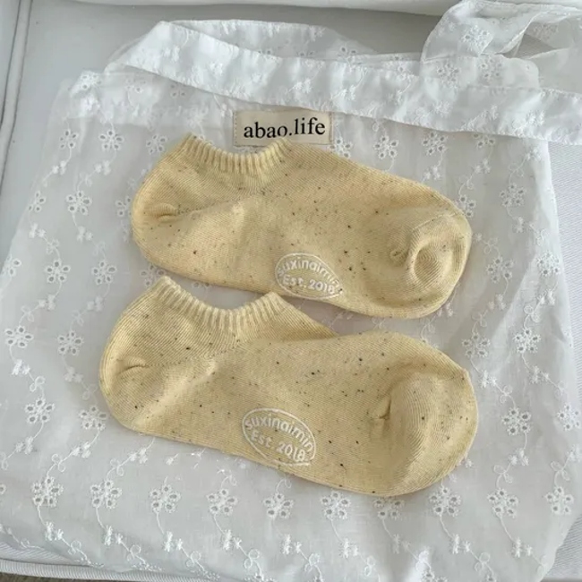 Cream DOT Yarn Yuanbao Boat Socks Foot Printing Rubber Shallow Socks Japanese Summer Thin Non-Slip Non-Falling Heel Short Socks