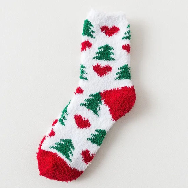 Wholesale Christmas Winter Anti Slip Indoor Holiday Thickened Cozy Soft Custom Warm Gift Floor Polyester Fluffy Fuzzy Socks