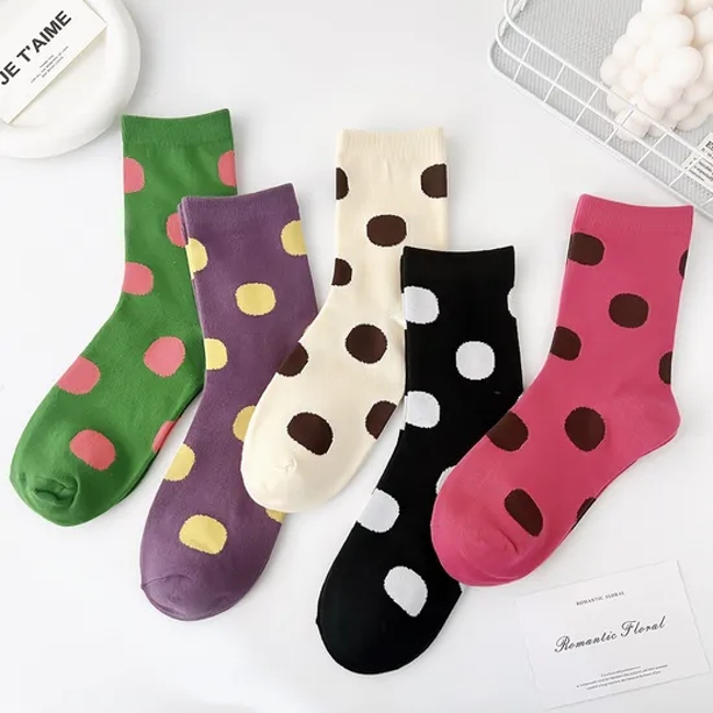 Rainbow Polka DOT MID-Calf Socks Girls Casual Japanese Big Polka DOT Sweat Socks Vintage Modern Girls MID-Calf Socks