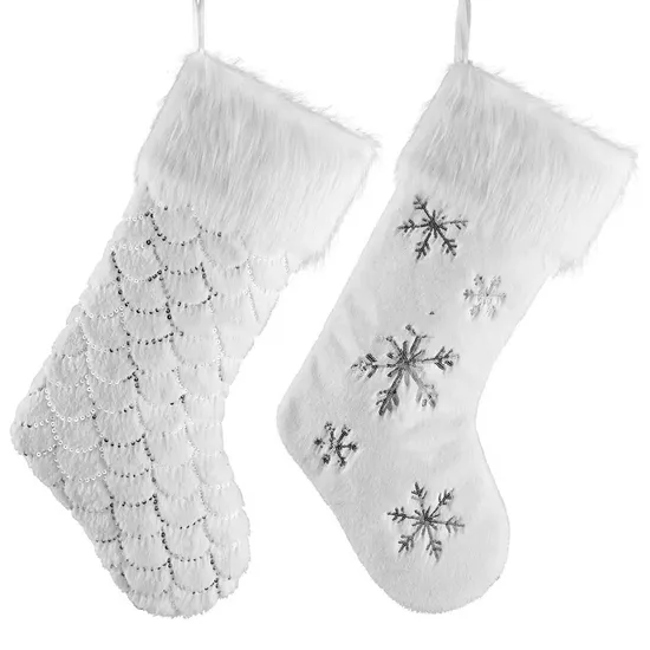 OEM Factory Customization Personalized Christmas Knit White Snowflake Stocking Decorative Christmas Tree Hanging Socks