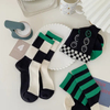 Customized Checkerboard Socks, Men′s and Women′s Pure Cotton Retro Green Sports Long Socks, Striped Smiling Face Combination Socks